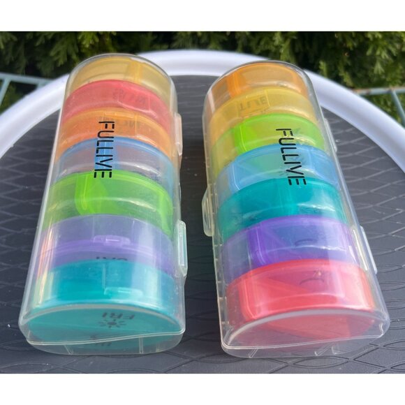 2 Fullive Stackable Colorful Pill Organizer Cases 7-Day Rainbow Medicine Storage - Picture 3 of 7